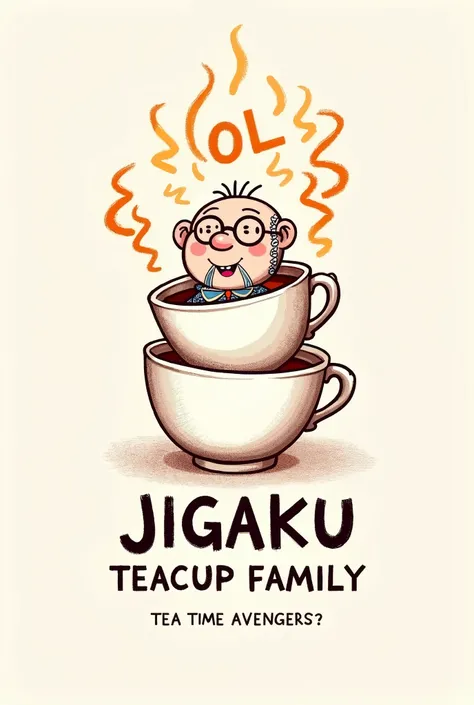  Designed a humorous team logo plan for a team of retirees， ， the jigaku teacup family ， main graphics ： The body pattern uses a stick pen tree to form （ symbolizes three generations ）， The top layer teacup wears reading glasses （The ）， the middle layer te...