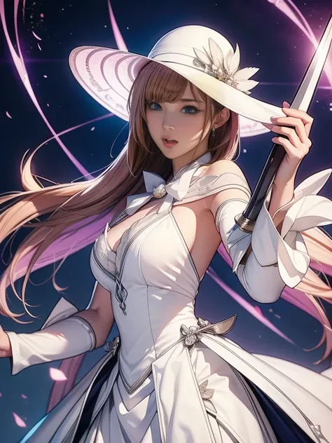 Wear a white dress and hat、Woman holding a sword, Genshin Impactのキャリング, Anime Goddess,   Genshin Impact character  ,  Hestia,  Ayaka from Genshin Impact , lady pink,  official character art , Genshin Impact&#39;s Zhongli, Beautiful female priest, genshin, ...