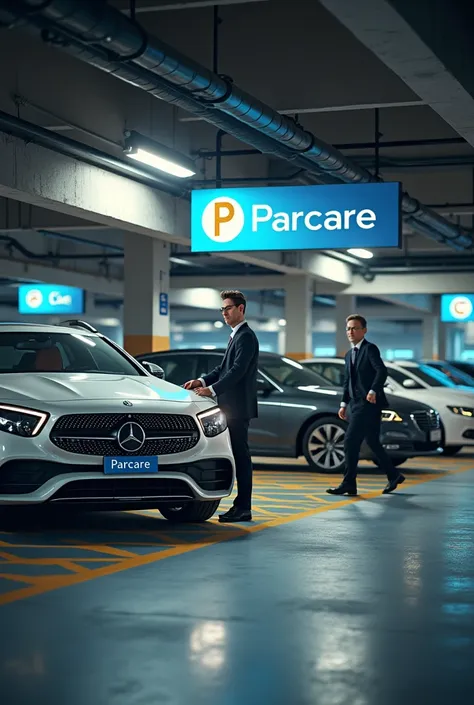 Parking Lot named Parcare with tagline "You Park, We Care" with satisfied imagery
