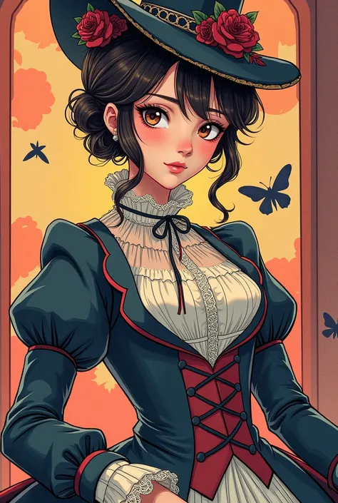   dressed from the Victorian era, And let the illustration be comic manga style