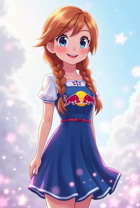 anna, frozen, Red Bull logo on dress, Alone, Smiling, anime