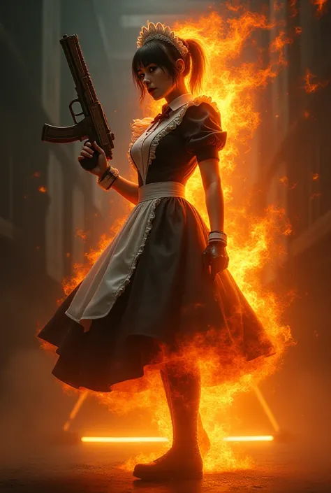 flame coming out of body maid cloth short heavy gun