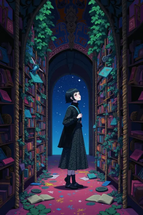 there is a woman standing in a vault surrounded by books,  beautiful anime scene ,  anime beautiful peaceful scene, Today&#39;s Featured Animation Stills , infinite celestial vault,  fantastic psychedelic anime , an overgrown vault, vault of ruina concept ...