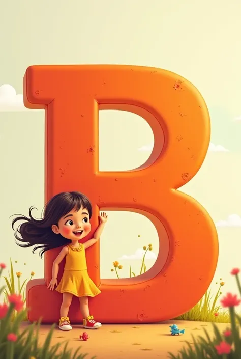 A playing girl with Alphabet B