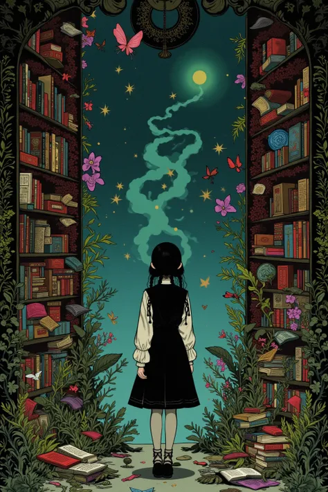 There is a woman standing in a library surrounded by books, A picture of Atey Ghailan  ,  Pixiv Contest Winner ,  conceptual art,  beautiful anime scene ,  anime beautiful peaceful scene, Today&#39;s Featured Animation Stills , Unlimited Celestial Library,...