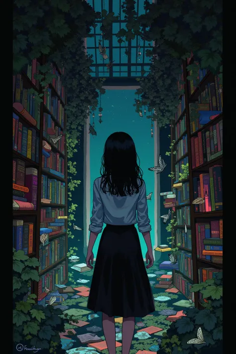  A woman standing in a library surrounded by books, A picture of Atey Ghailan  ,  Pixiv Contest Winner ,  conceptual art,  beautiful anime scene ,  anime beautiful peaceful scene, Today&#39;s Featured Animation Stills , Unlimited Celestial Library,  fantas...