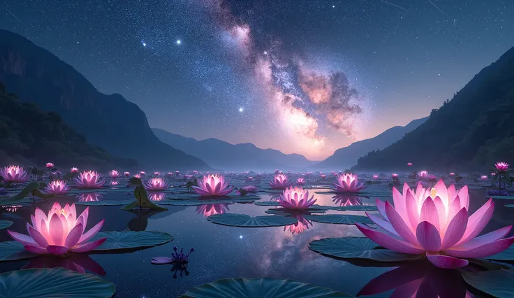  Let's make a space garden . 3D image 9k ,超 high image quality,  high image quality,  high quality , Spectacular Scenery , Magnificent Pure Land of Paradise ,((Heavenly world)),((( A large group of huge and very beautiful lotus flowers that fill the surfac...