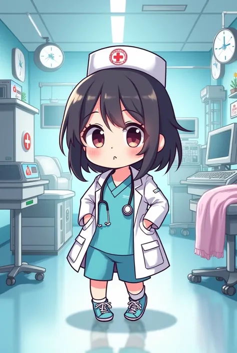 intensive care unit chibi cartoon style nursing student 