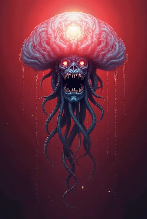 Design the head of a jellyfish from Greek mythology to set on a red background 