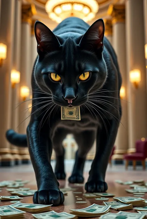 Giant Black Cat stealing money from bank 