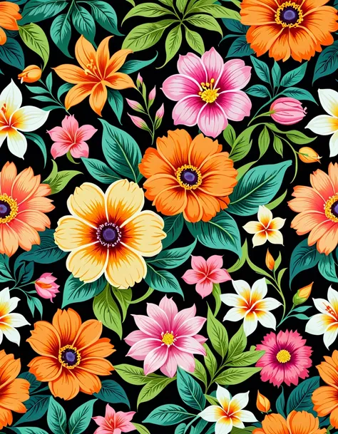 a close up of a flower pattern with many different colors, floral pattern, seamless pattern design, flowery wallpaper, floral wallpaper, floral motives, ornate floral, floral flowers colorful, garden flowers pattern, flower background, pink orange flowers,...