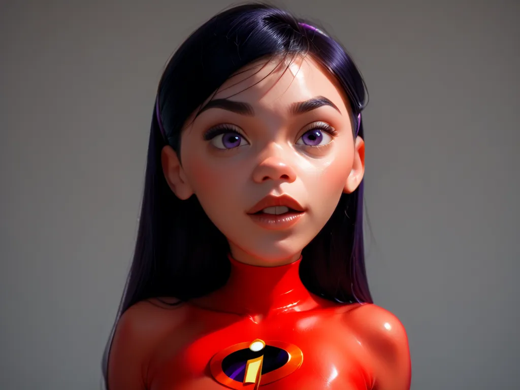 Violet Parr standing up leaving her invisible red clothes showing her half naked body