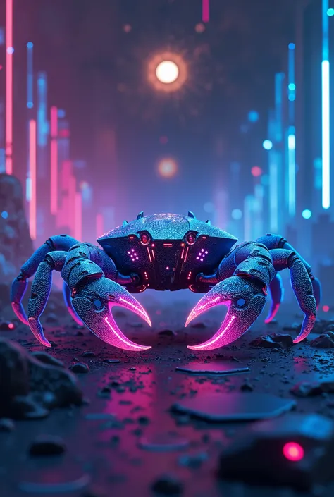 "Neon Cyberpunk Cancer Zodiac Sign – Futuristic Glowing Crab in Electric Blue and Magenta, Sci-Fi Digital Astrology, Cyber Celestial Horoscope Design, High-Resolution PNG, Vibrant Fantasy Zodiac