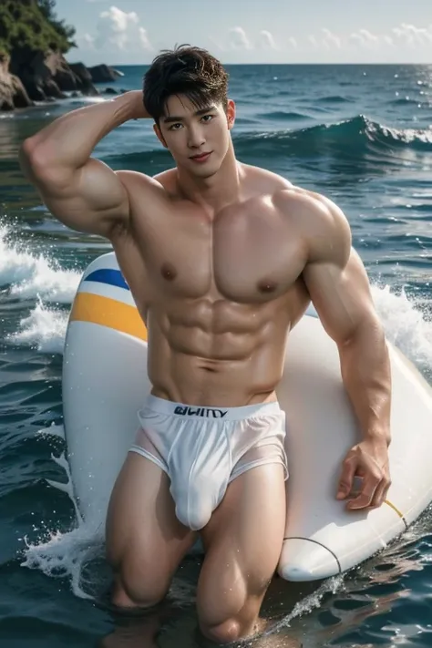 (Best quality,A high resolution,tmasterpiece:1.2),Eyes are natural and delicate,1人,Alone,White  socks,asian gay men,Bulging muscles,legs long,Brave,Detail short hair,red eyes,sixpack abs,sexy for,(Best quality,A high resolution,tmasterpiece:1.2),Muscular,B...