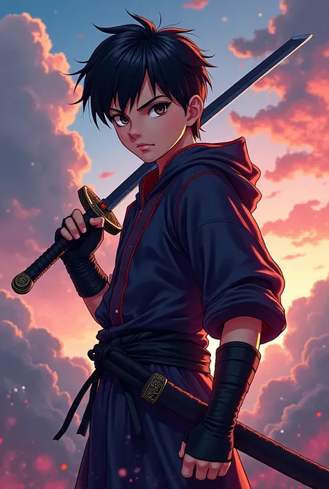 A pic for my tiktok profile Style a anime character look ahead holding katana last background name Hamza