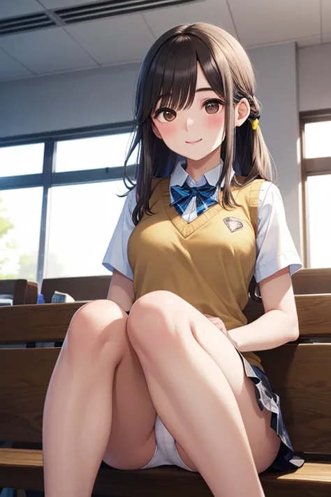 Takane Manaka, shiny brown long hair, pony tail with ribbon、beautiful brown eyes, smiling face, sparkling pupils, (fine grain), highly detailed eyes, highly detailed face, highly detailed eyes,, (masterpiece:1.2, best quality), 1 girl, cowboy shot,, 


cow...