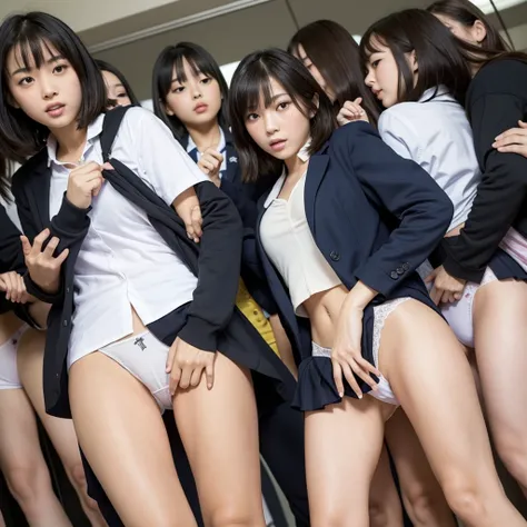  Female students forced to participate in a puffy group shame game by male students , Beautiful girls blush in disgust after being forced to peel off their school uniforms from horny male students after being caught in the viewers' despicable trap, Male st...