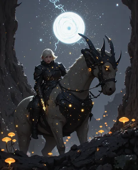 A silver-haired elf queen stands astride a primal spirit dragon, captured in a dramatic cowboy shot angle that emphasizes her poised stance and flowing armor. The dragon's antlered head unleashes a spiraling beam of celestial light, the energy stream fract...