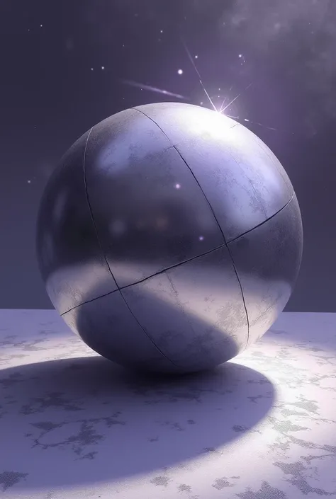  Draw the metallic sphere :

 In the center of your sheet ,  draw a sphere that is slightly three-dimensional ,  using soft lines to give volume .
 Make sure to leave a small  " light spot "  in the upper right part of the sphere ,  that reflects the moonl...