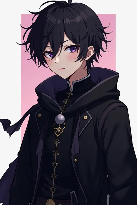 Create an anime character called Luan is a 19-year-old adult, negro, short black hair, Tall skinny man wears black clothes because he is a necromancer dark purple eyes very dark. He is from an Isekai world a world of magic