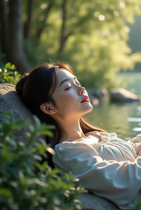 Relaxing beautiful girl listening sound 