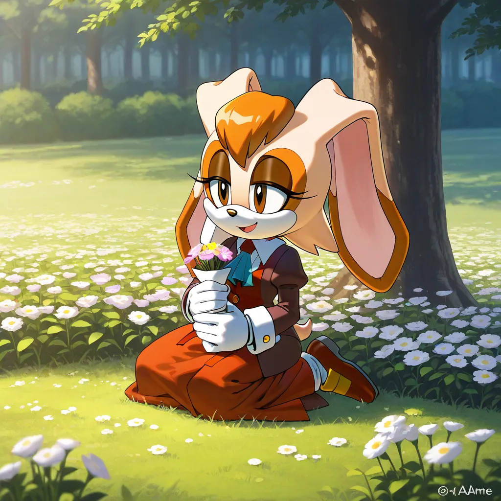 Vanilla The Rabbit, a group of anime people laying on the ground next to some flowers, 