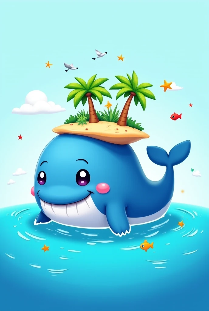 Imagine a cartoon picture of a whale with an island on its back 