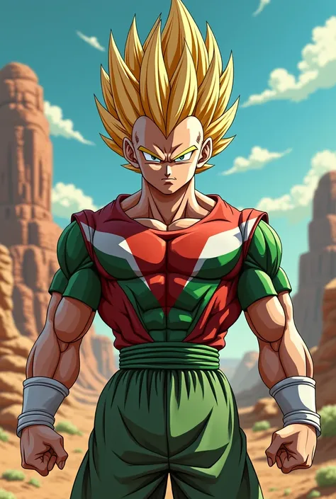 Create an image of Vegeta from Dragon Ball Z with Palestinian flag 