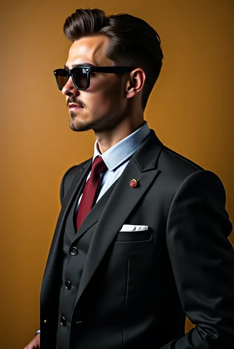 a male model in a vintage style, retro fashion composition, full dressed business style man, front view, side view, 245 degrees view, wearing sunglasses and watch, (best quality,4k,8k,highres,masterpiece:1.2),ultra-detailed,(realistic,photorealistic,photo-...