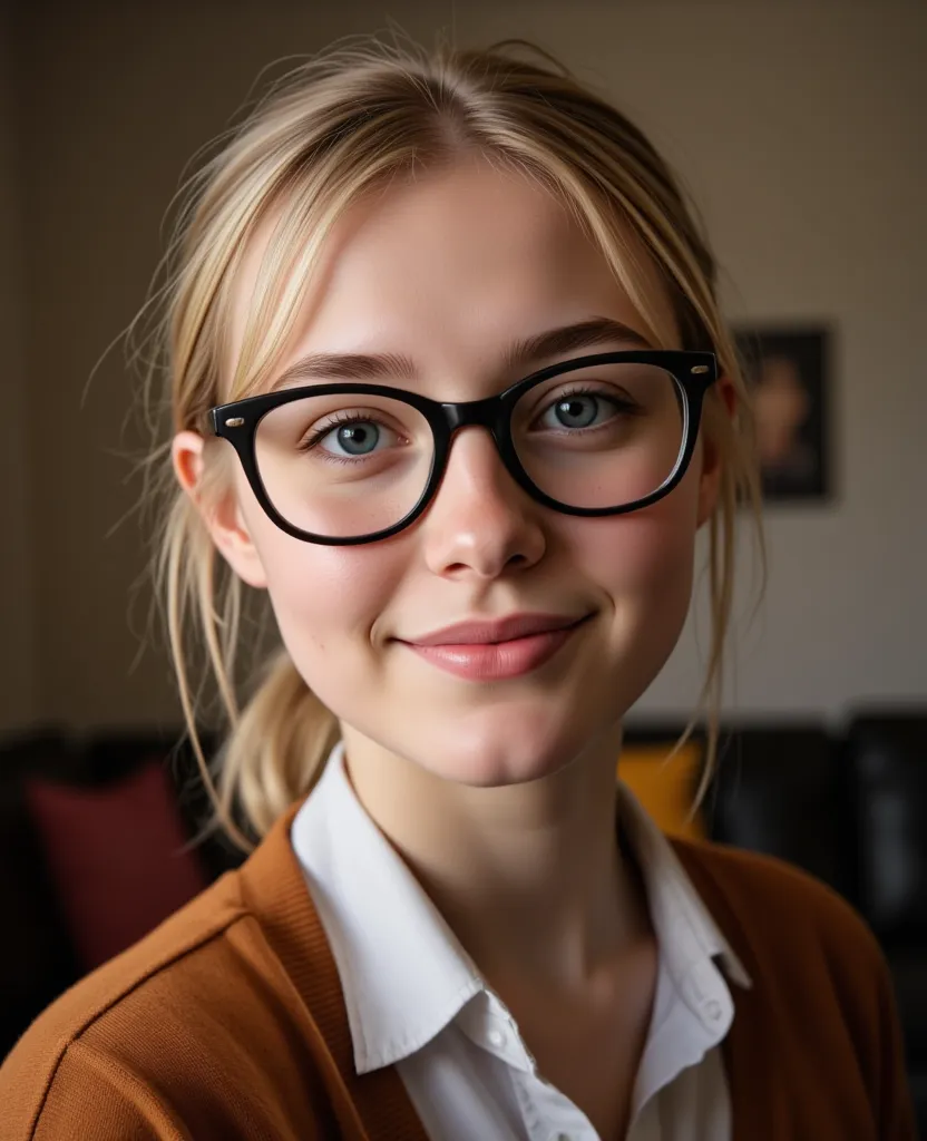 ( photorealistic:1.34), ( super wide angle shot ),  The viewer sees her from the front ,  A sixteen-year-old girl with light blond hair,  ponytail look, with blue eyes, from Russia,  wide butt and wide thighs , dull skin, matte skin, (Freckles on the skin ...