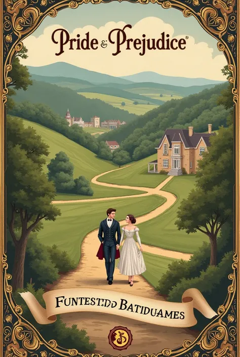 Create board game art based on the work Pride and Prejudice, Get inspired by the attached image 