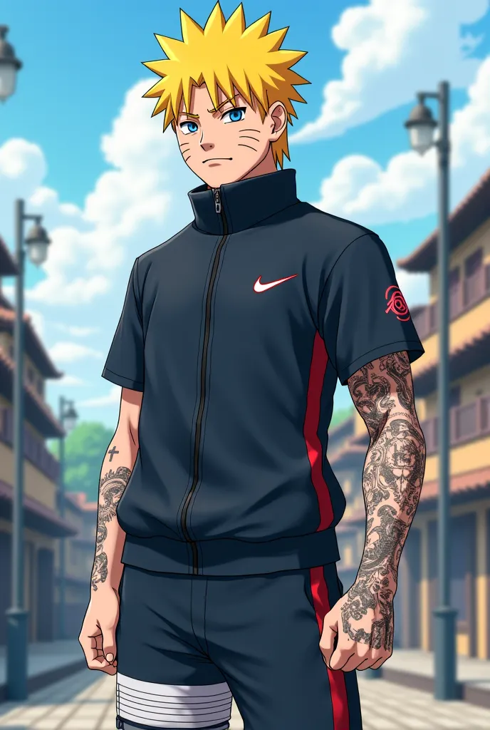 Naruto Hokage wearing Nike clothes and tattooed