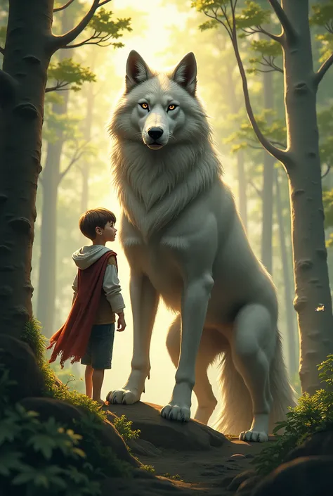 arafed wolf standing on its hind legs in a forest with a boy, wolf companion, wolf like a human, by Arthur Pan, motivational, by László Balogh, powerful photo, sakimi, by Jason A. Engle, by Caspar Wolf, great wolf, by Wolf Huber, 3 0, 50, by Wayne England