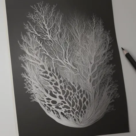 detailed black and white drawing of coral patterns