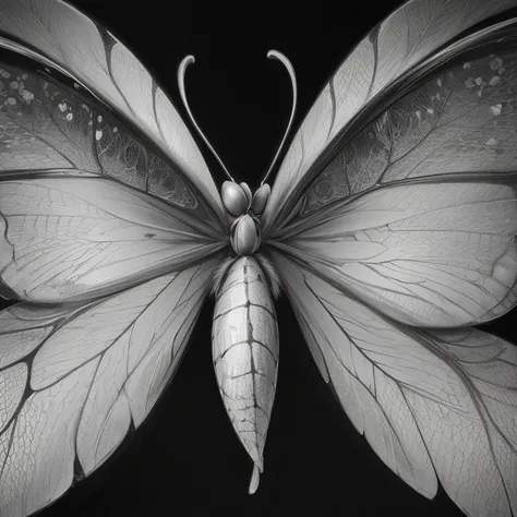 detailed black and white drawing of butterfly scales