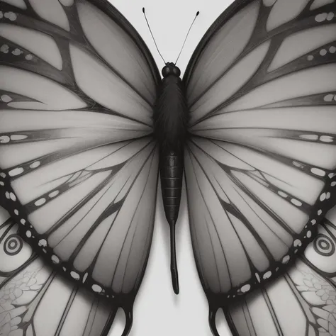 detailed black and white drawing of butterfly scales