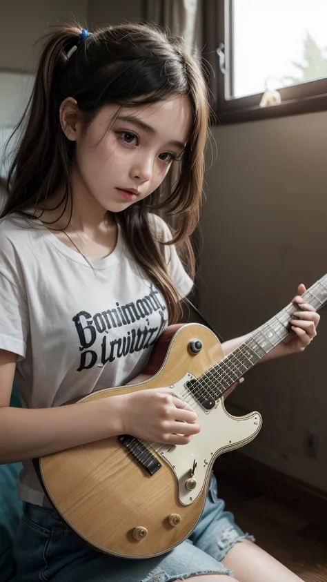 A girl playing a guitar 