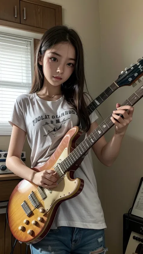 A girl playing a guitar 