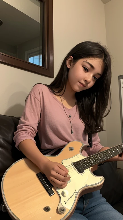 An 18-year-old girl playing a guitar 