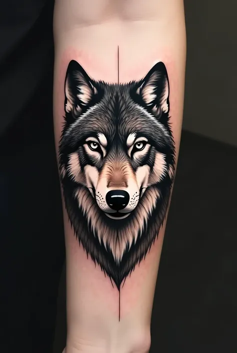  creates a small tattoo for women The wolf design is made with black and shaded lines that create an effect of depth and texture.  The eyes of the wolf are detailed and seem to look straight ahead , which gives it an intense and penetrating appearance .  T...