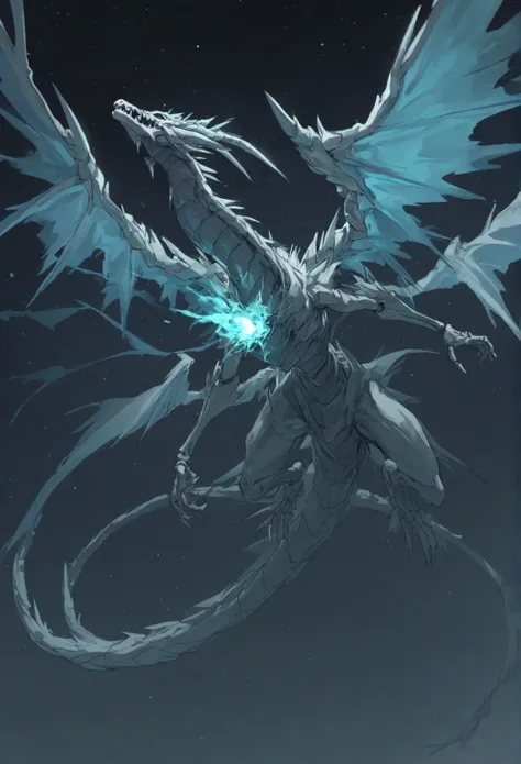 masterpiece, best quality, high quality, anime, 1 dragon, solo,  skull zombie dragon, Long body, Long bony wings, skeletal dragon, flying, soaring the night sky