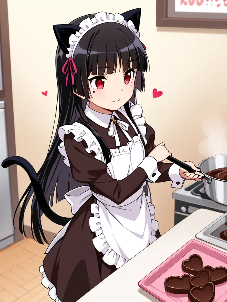 score_9, score_8_ up   , score_7_ up   BREAK source_anime, best quality , Masterpiece, No posts BREAK 
1girl, Alone, ruri gokou, hime cut,  long hair, mole,  red eyes, Maid clothes, Cat ear, Black Tail, apron skirt, Midi Skirt, apron, Frills, ribbon, race,...