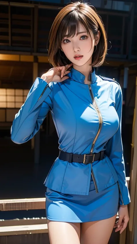 ( top quality),RAW,8k,( anatomically correct), accurate finger, Photorealization , Japanese woman ,Accurately drawn faces, Details, serious expression,( shortcuts:1.4), Hair,(Average size breasts),(thin body:1.3), Read more,Air Force Uniform, knee-length s...