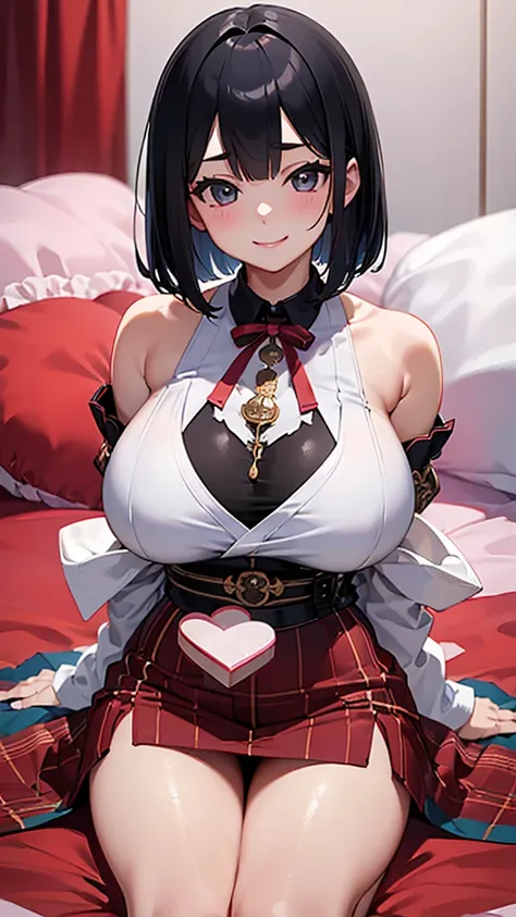 (Best Quality、8k、masterpiece:1.3)、Japanese、Black hair、Short Bob、Surreal、One Girl、Shy Smile、(Big Breasts、Valentine chocolate&#39;s Attractive Body:1.2)、Abdominal muscles:1.1、Glowing skin、Ultra detailed face、Detailed lips、Detailed eyes、double eyelid、Gergantl...