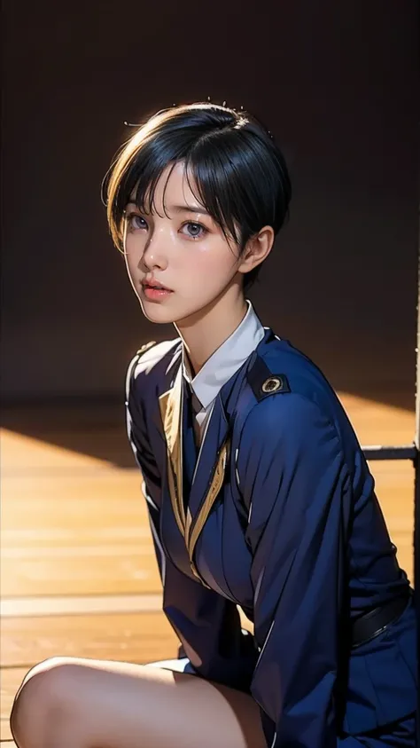 (live-action:1.2),( top quality),RAW,8k,( anatomically correct), accurate finger, Photorealization , Japanese woman ,Accurately drawn faces, Details, serious expression,( extra short hair:1.5), Hair,(Slightly larger breasts),(thin body:1.3), Read more,Air ...