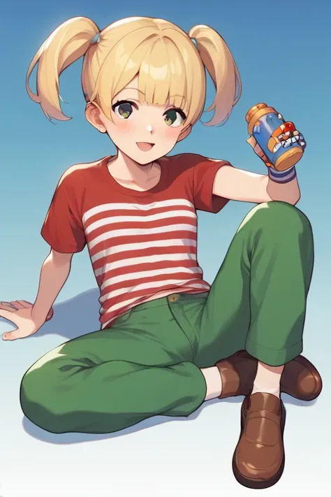  score_9, score_8_up, score_7_up, source_ explicit,  source_ anime，nsfw， uncensored， animeスクリーンキャップ ,  masterpiece,  Nice hands,  top quality,   1 young girl， short， Toddler type，penny，Alone,  blonde hair,  twin tails, blunt bangs,  file, ( red shirt, Sing...