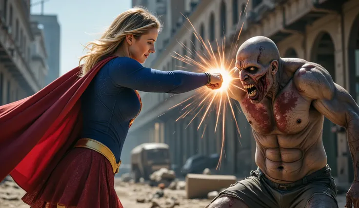 Dc super girl punching a zombies face