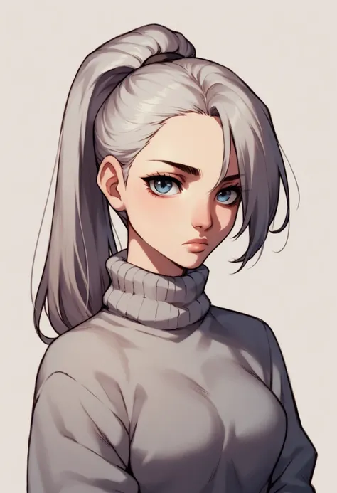 score_9, score_8_up, score_7_up, score_6_up BREAK, 1girl, solo, turangaleela, one-eyed, ponytail, turtleneck sweater, upper body, portrait, looking at viewer,