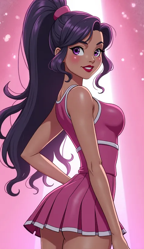 ( Close up ) , ( Close up from top of head to bottom of thigh ), (Carol Ferris from DC Super Hero Girls 2019), (long purplish-black hair ), (ponytail hairstyle), (sparkly purplish-black hair), (purplish-black hair elegant) (Dark purplish-black hair), Carol...