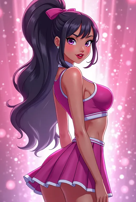 ( Close up ) , ( Close up from top of head to bottom of thigh ), (Carol Ferris from DC Super Hero Girls 2019), (long purplish-black hair ), (ponytail hairstyle), (sparkly purplish-black hair), (purplish-black hair elegant) (Dark purplish-black hair), Carol...